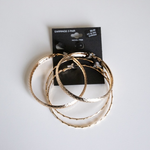 Textured Hoop Gold Earrings (2 Pairs) - Picture 3 of 5